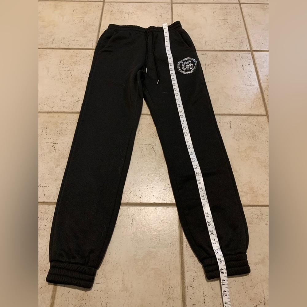 BUT GOD Crystal Rhinestone Crop Tank & Jogger Sweatpants Set - Black - Size S - Picture 6 of 15